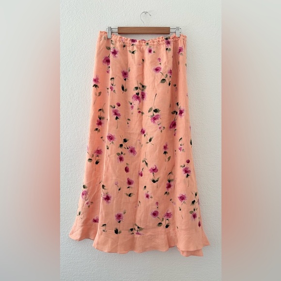 Industrie B. A-line Floral Peach Midi/Maxi Skirt with 100% Linen Size XL - Picture 9 of 9